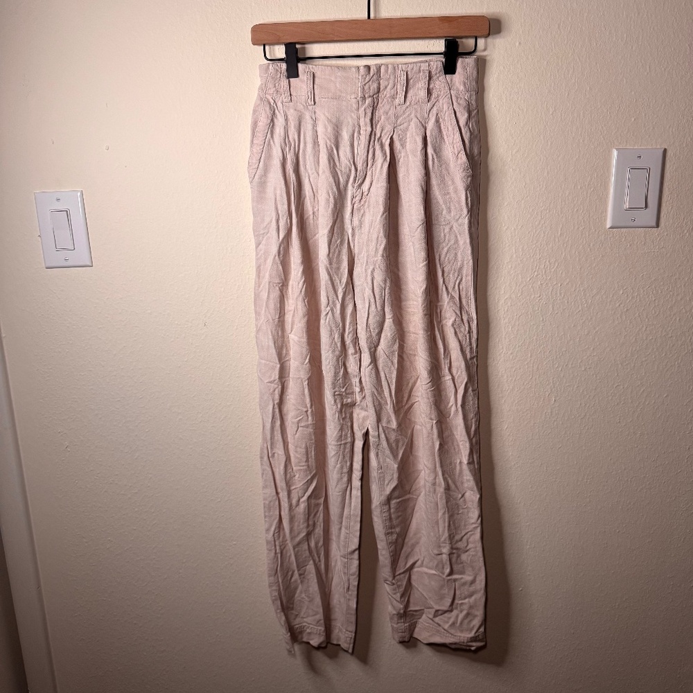 Free People Nothing to Say Pleated Trouser Women's Size 0 Beige Linen Blend